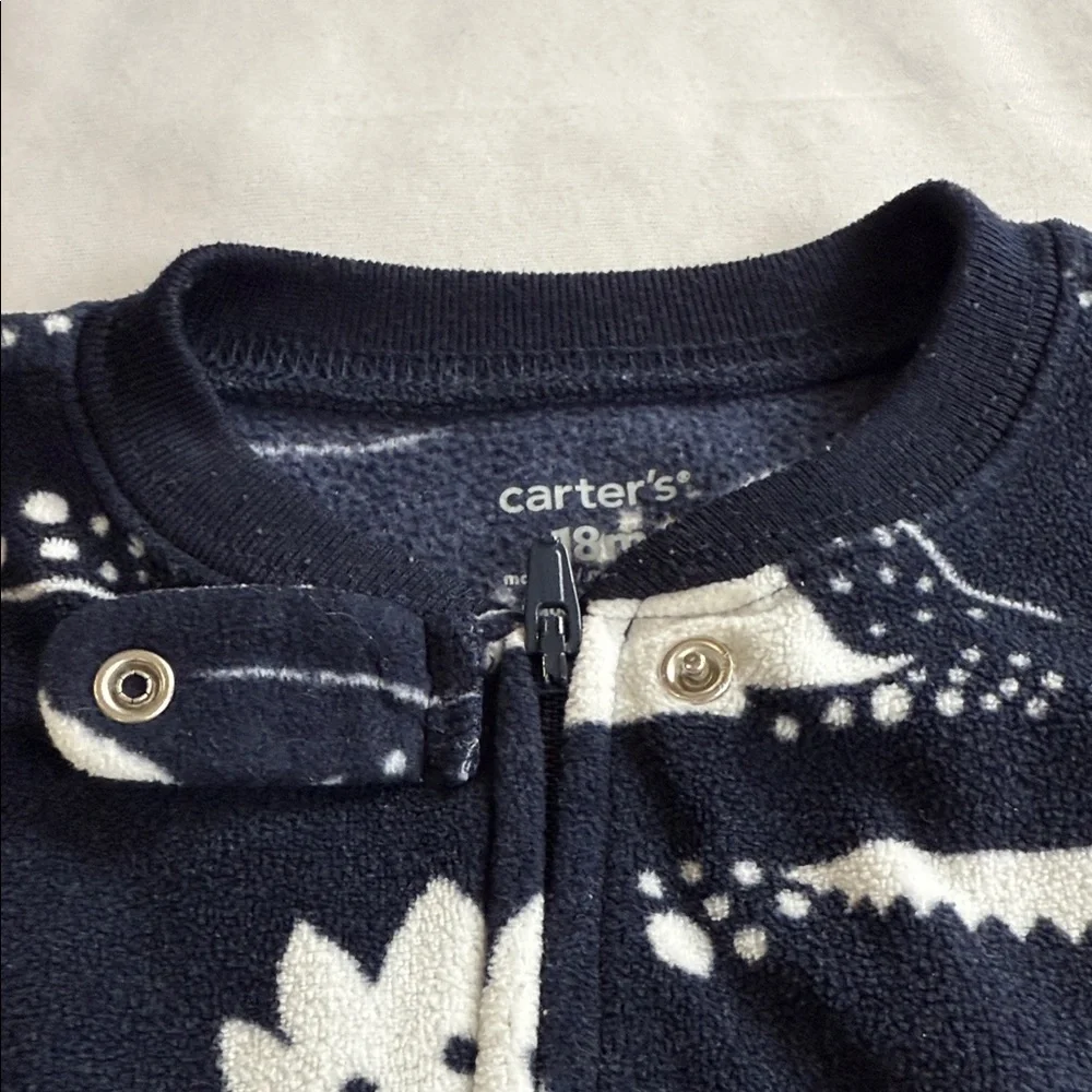 Carters Onesie Pajamas, Blue White Dinosaur, Grip Feet, Fleece, PJs, Boys 18 Mo - Picture 3 of 8